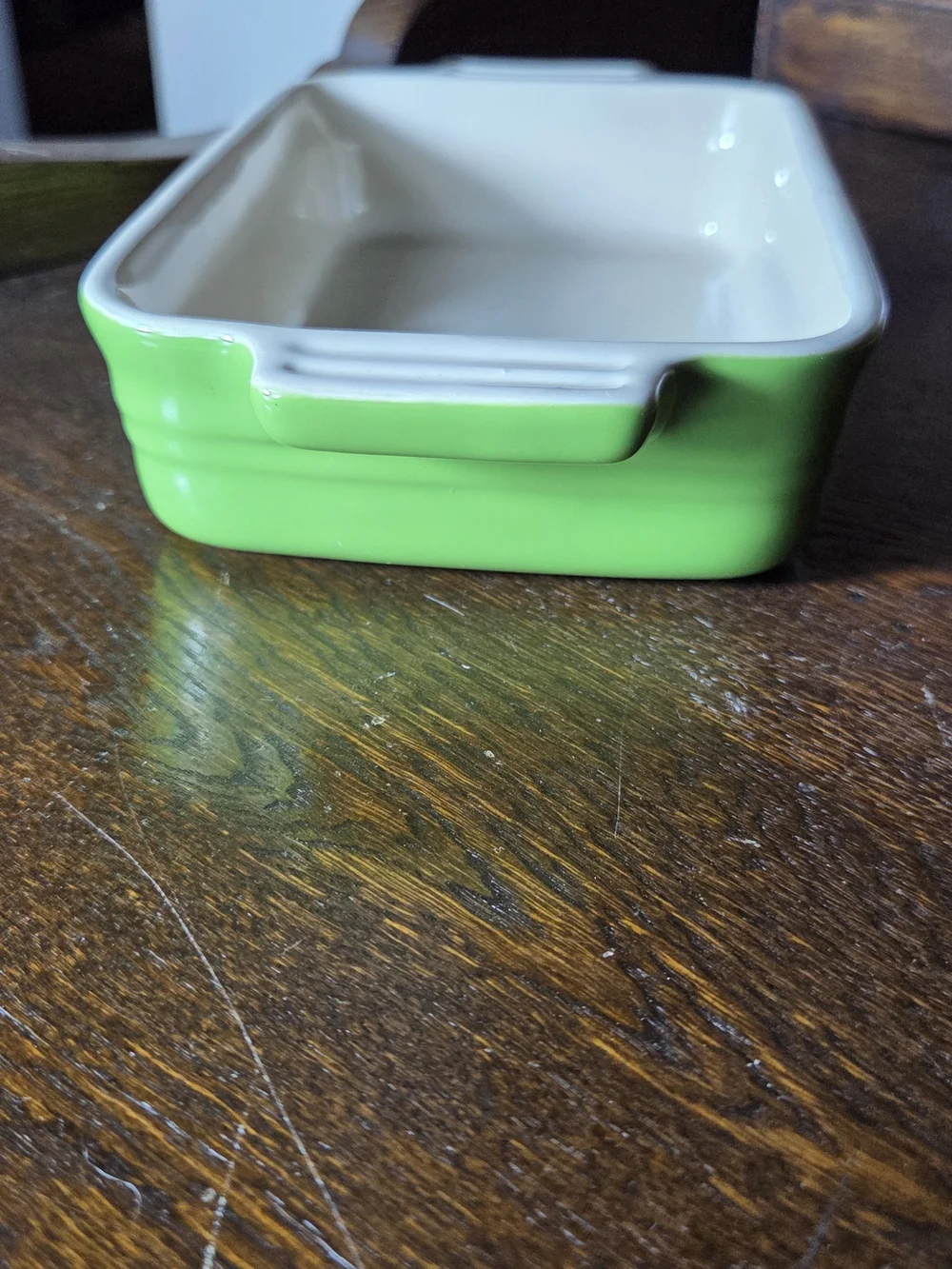 Le Creuset Green Ceramic Rectangular Baker with White Interior
